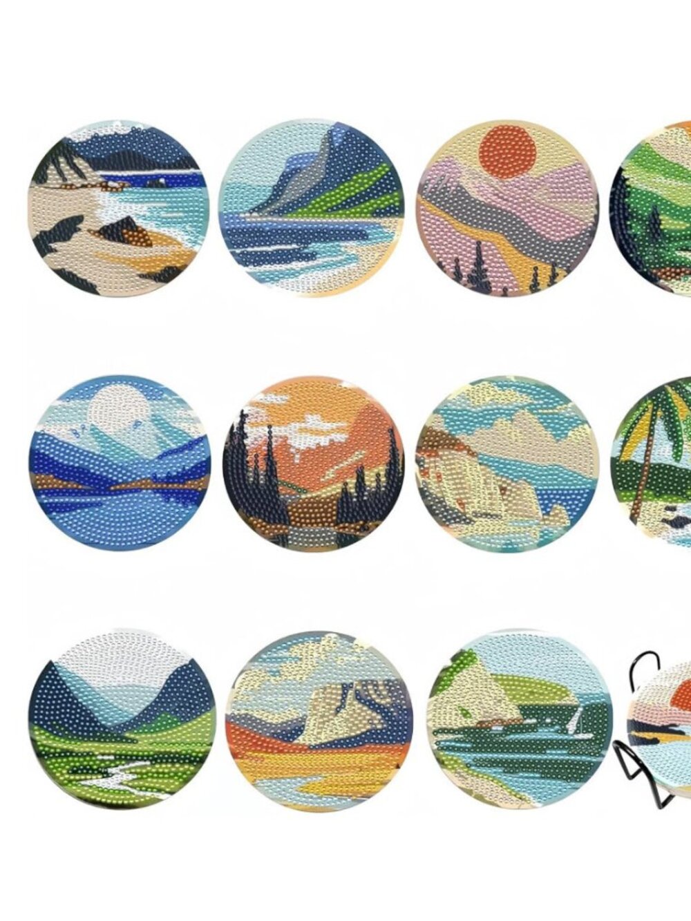 12-Piece Landscape Diamond Art Coaster Kit – Scenic Nature